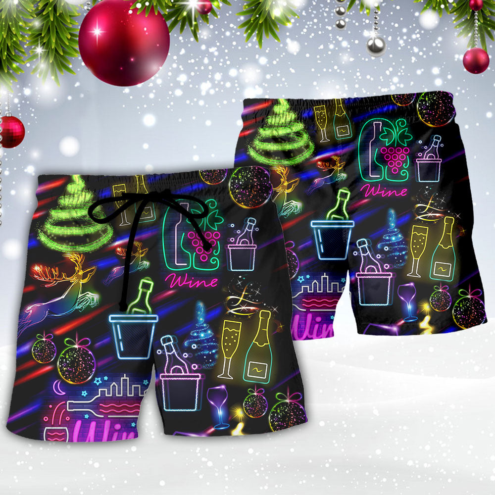 Christmas Wine Neon Party Beach Shorts Graphic Detail For Resort Trips And Casual Outings