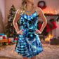 Christmas Deer Snowman Tree Glow V-Neck Sleeveless Cami Dress For Festive Events And Casual Summer Styling