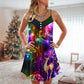 Neon Reindeer Bright Lights V-Neck Sleeveless Cami Dress For Festive Events And Casual Summer Styling
