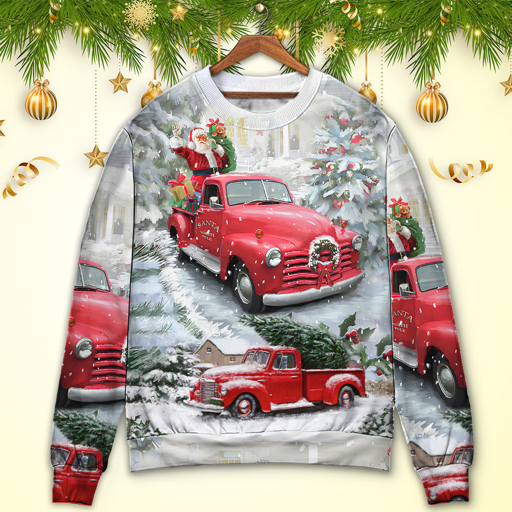 Christmas Santa Red Truck Xmas Is Coming Sweater For Winter Celebrations Family Events And Relaxed Seasonal Styling