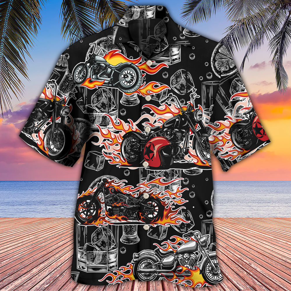Motorcycle Motorcycles Whiskey Hawaiian Shirt Design Detail For Sunny Adventures And Casual Wear