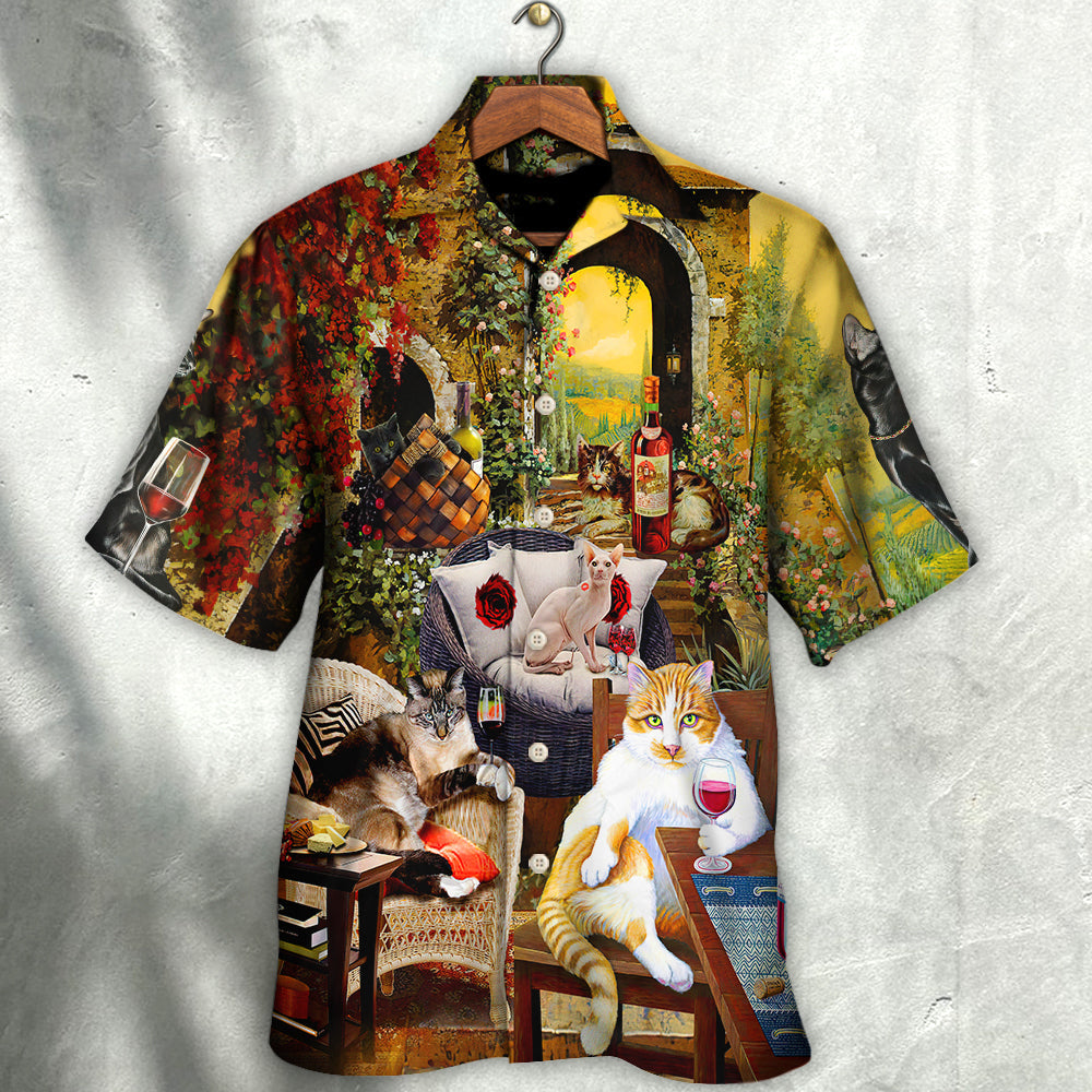 Cat Drink Wine Judge Hawaiian Shirt Relaxed Style View For Summer Travel