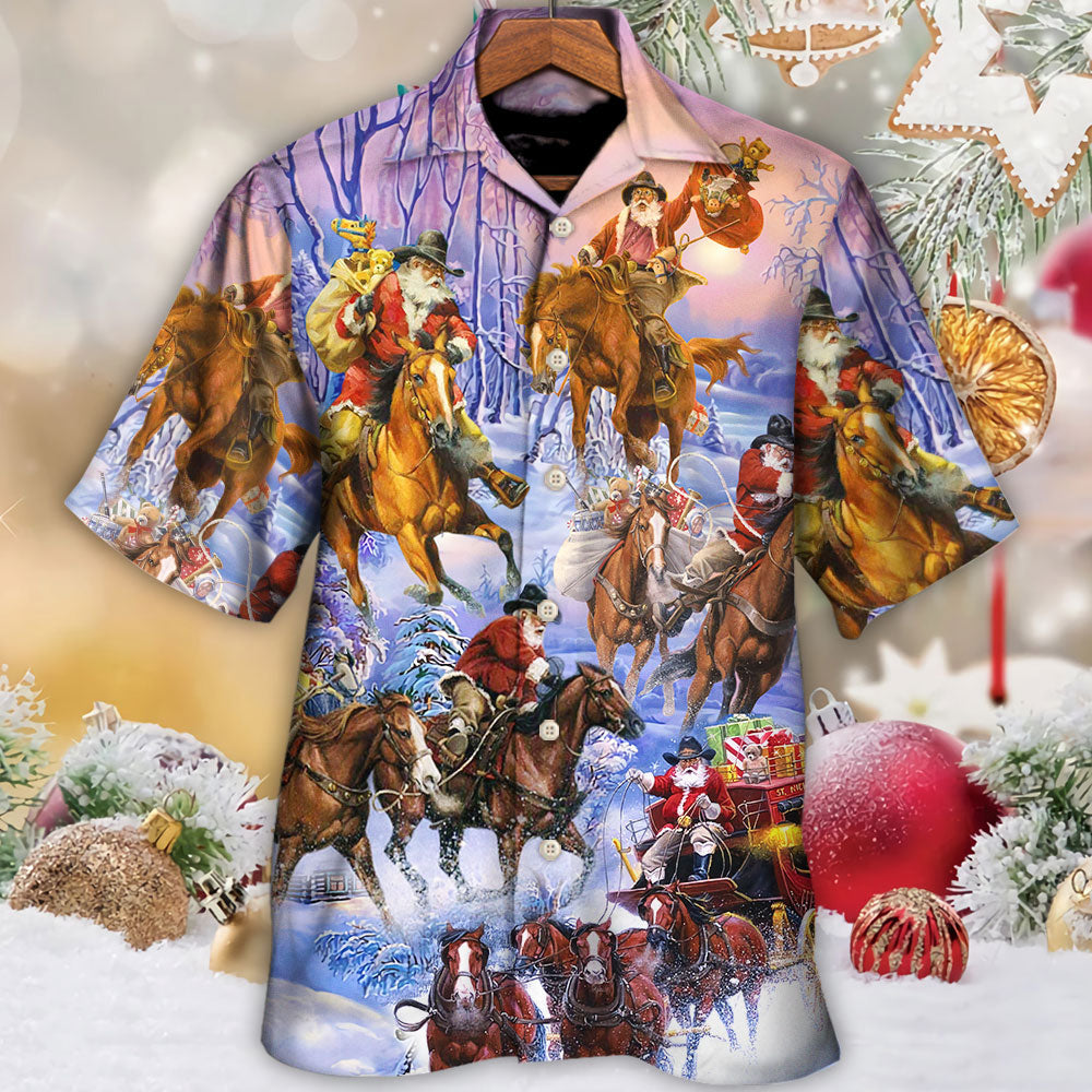 Festive Christmas Santa Horse Hawaiian Shirt Design View For Vacation Style