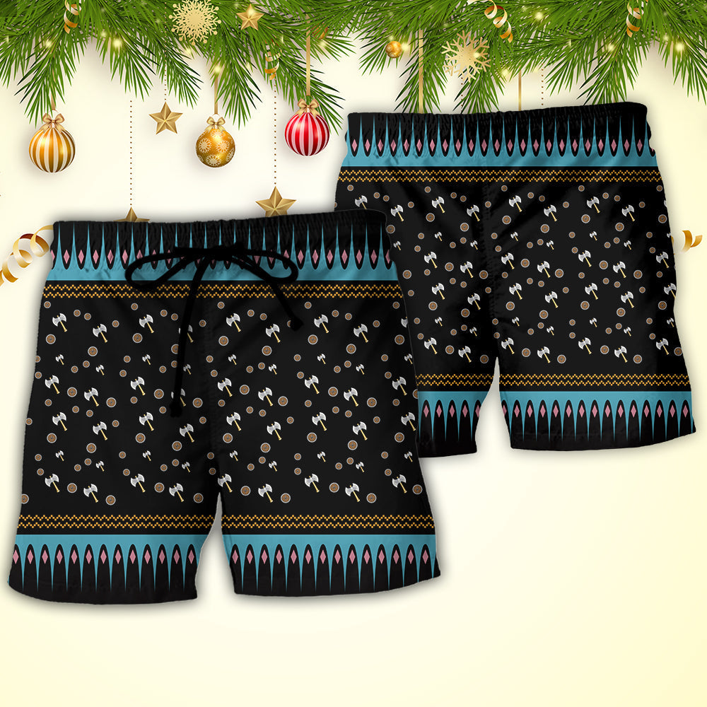 Viking Christmas Deck The Halls With Axes Beach Shorts For Festive Outdoor Style