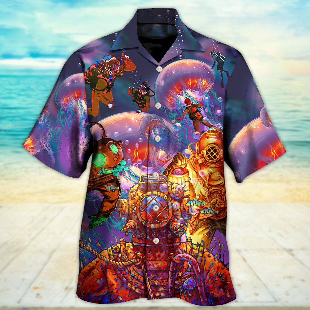 Diving Big Jellyfishes Fantasy Sea Hawaiian Shirt For Beach Parties And Weekend Getaways