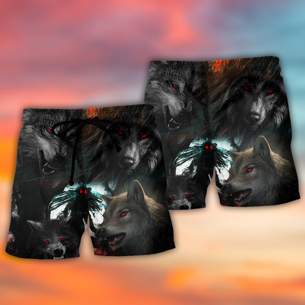 Halloween Black Wolf Dark Beach Shorts Pattern Detail For Weekend Travel And Leisure And Relaxation