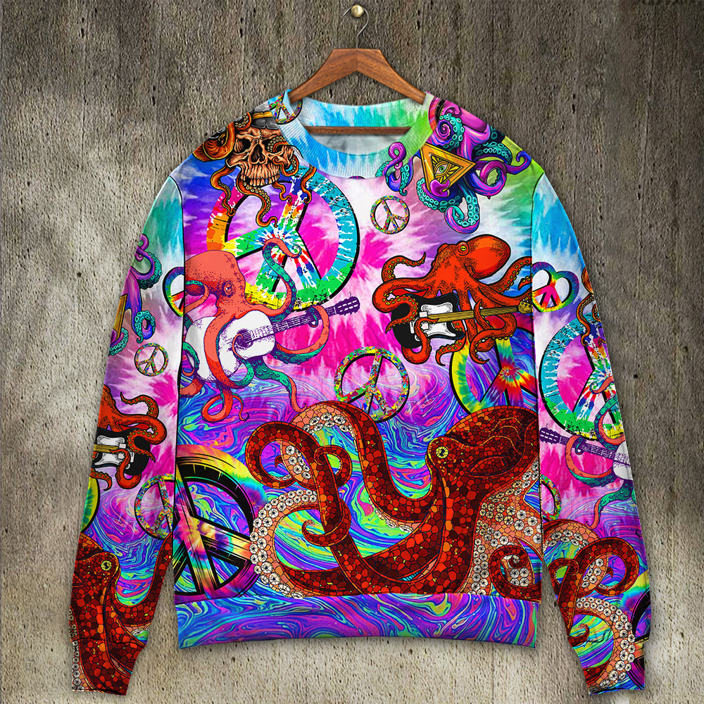 Hippie Happy Octopus Colorful Tie Dye Sweater For Bohemian Style Festivals Travel And Casual Everyday Wear