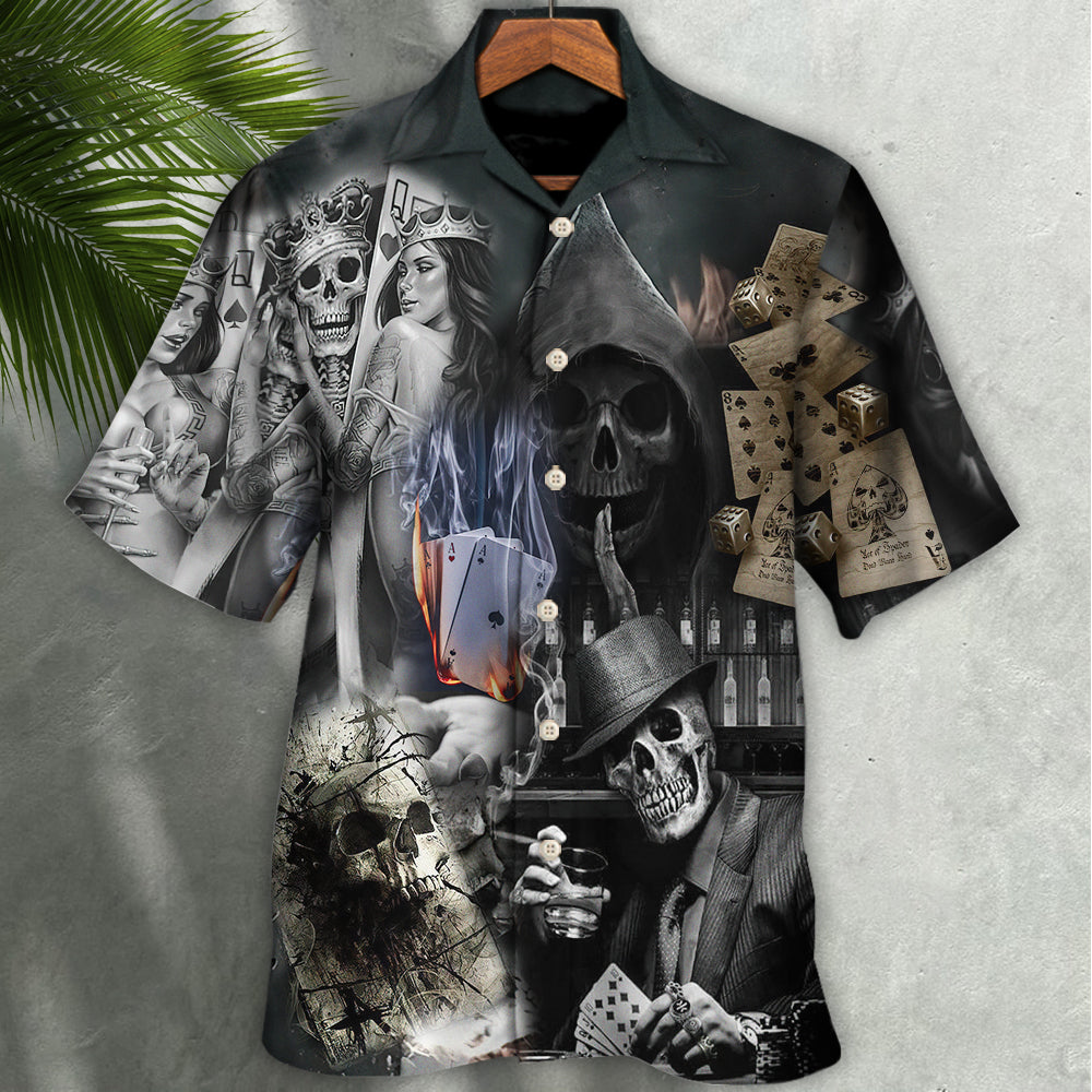 Gothic Dark Skull Gambling Hawaiian Shirt Design View For Weekend Trips