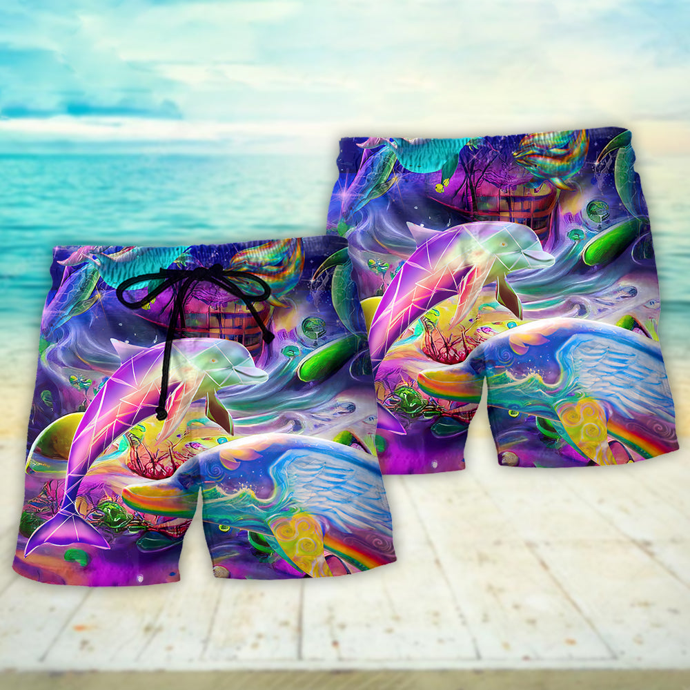 Dolphin Rainbow Jump Fantasy Ocean Beach Shorts Design View For Summer Events And Coastal Getaways