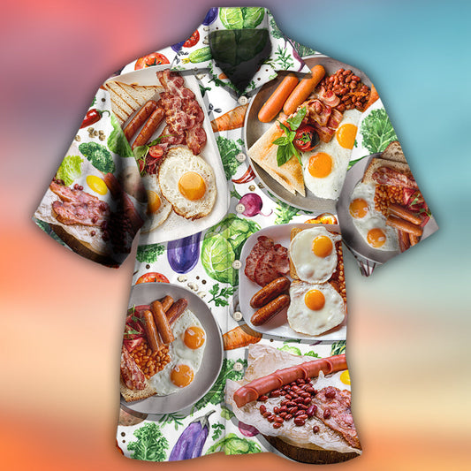 Breakfast Sausage Food Hawaiian Shirt Artwork View For Weekend Travel And Beach Style