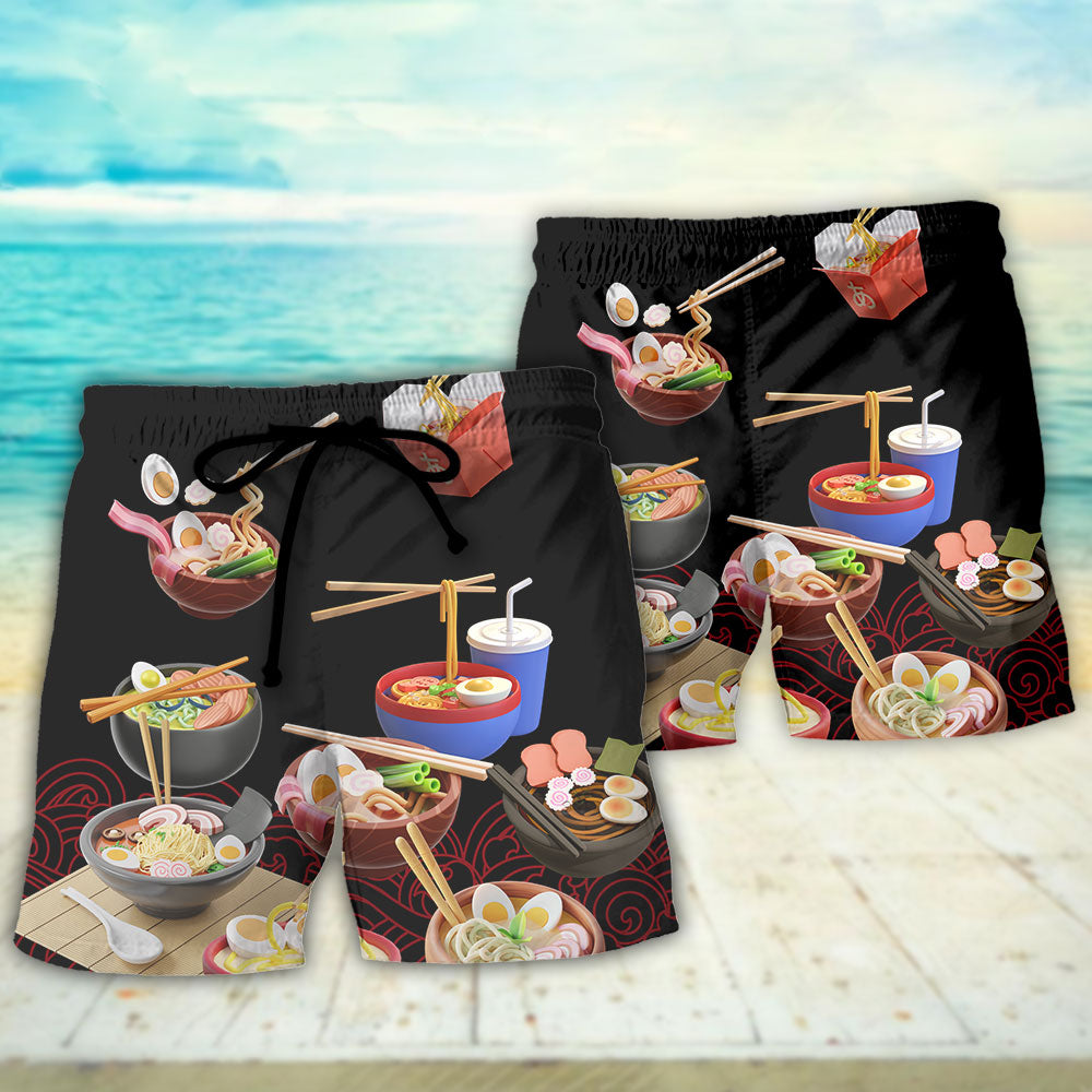 Ramen Fast Food Delicious Beach Shorts Pattern View For Coastal Holidays And Casual Activities