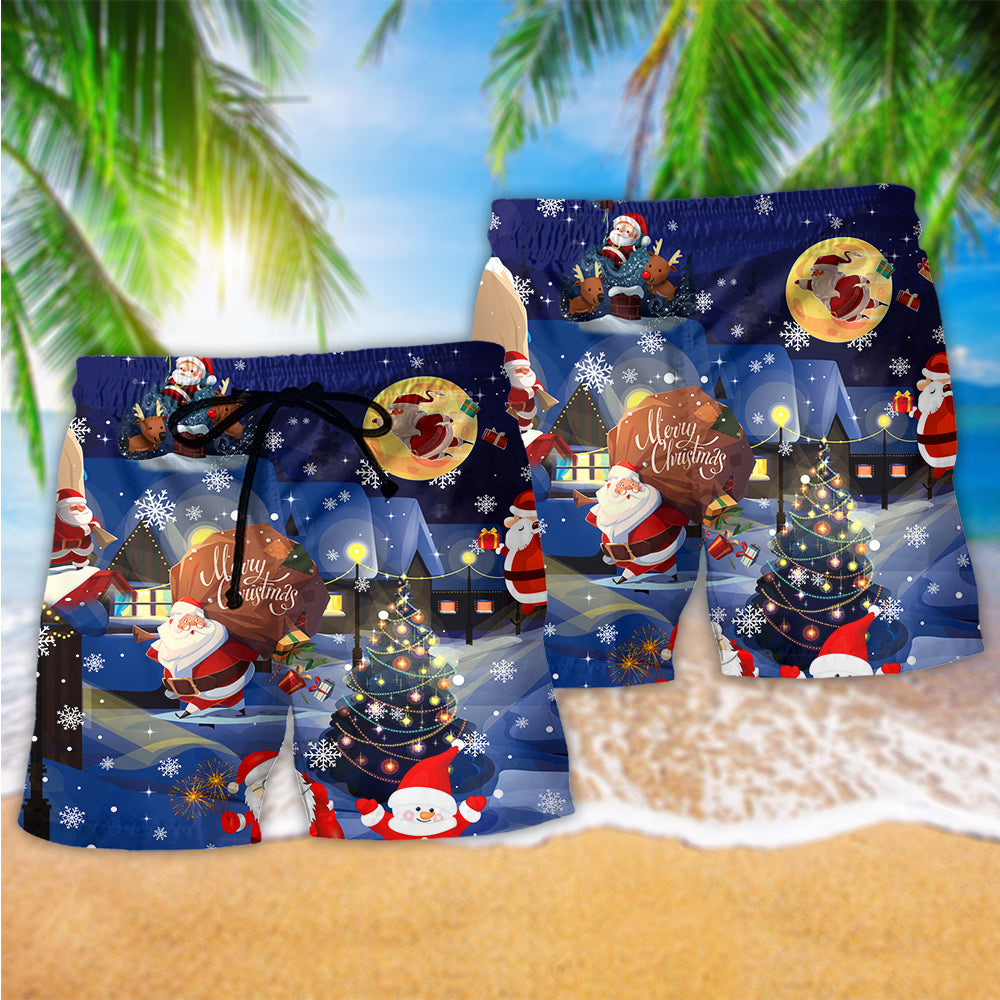Christmas Santa And Gifts Beach Shorts Print Detail For Thoughtful Gift Giving