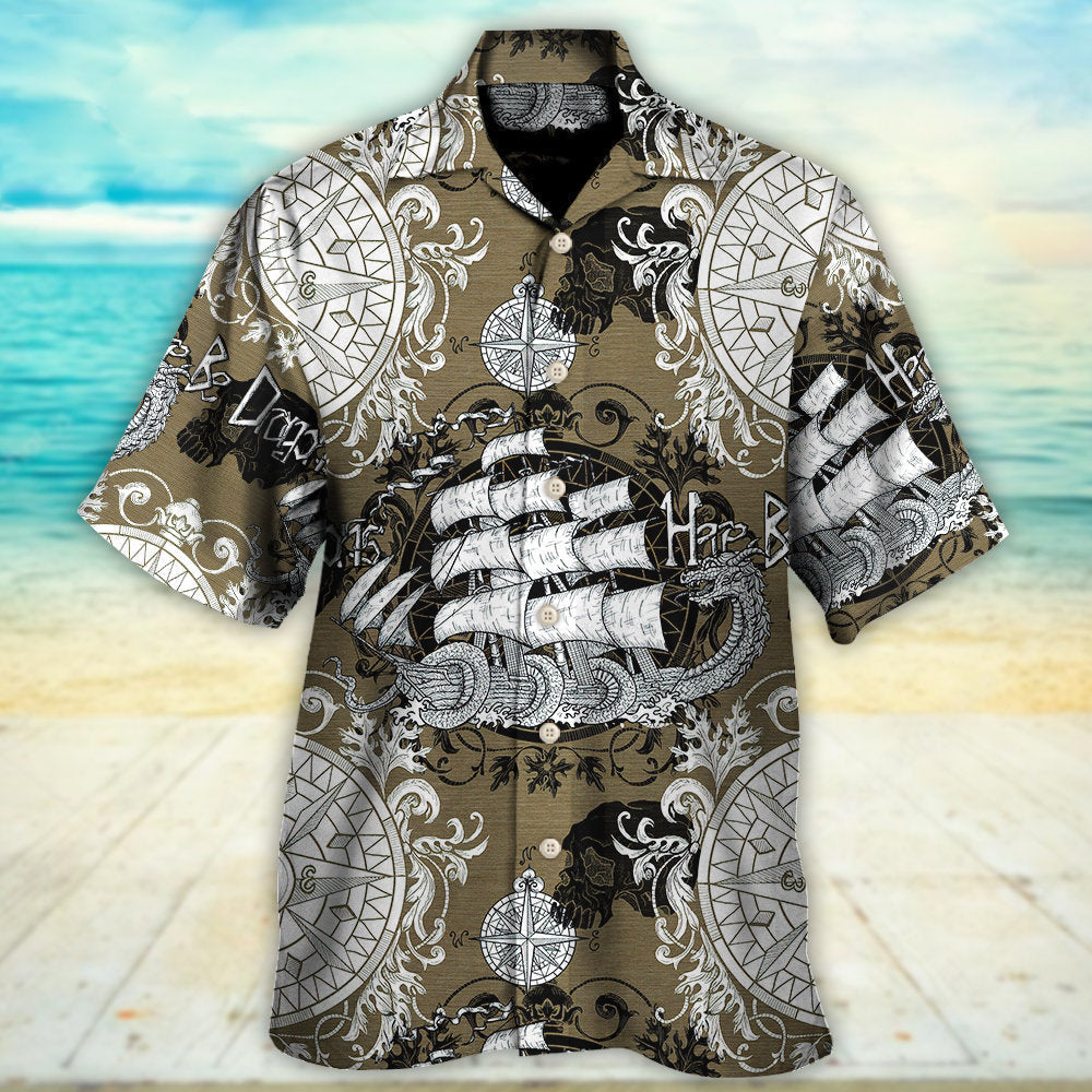 Vintage Dragon Old Ship Anchor Sea Hawaiian Shirt Design View For Casual Summer Styling