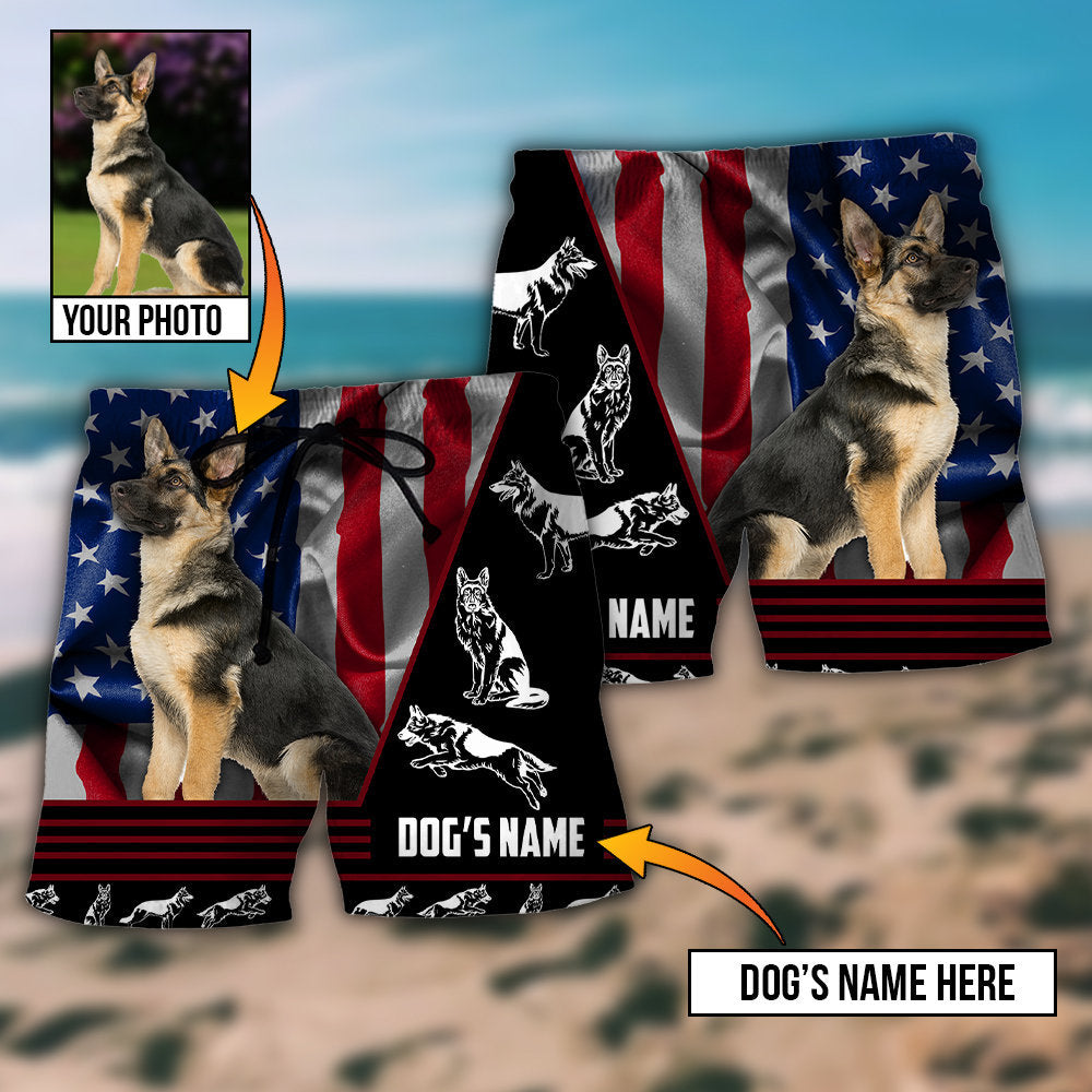 German Shepherd Lovely Dog Personalized Photo Beach Shorts Artwork View For Seaside Trips And Casual Style