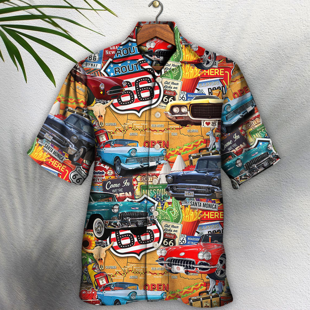 Vintage Historic Car Highway Road Hawaiian Shirt Design View For Resort Travel And Thoughtful Gifting