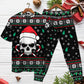 Skull In Santa Hat With Holiday Candy Short Sleeve Pajamas Set For Holiday Travel And Comfortable Home Wear
