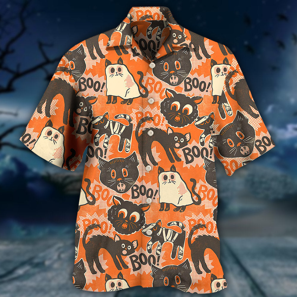 Halloween Cat Hawaiian Shirt Summer Design Detail For Casual Outings