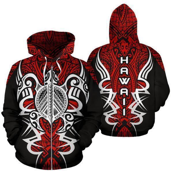 Red Hawaii Turtle Tribal Armor Hoodie For Ocean Lovers Beach Travel And Relaxed Everyday Style