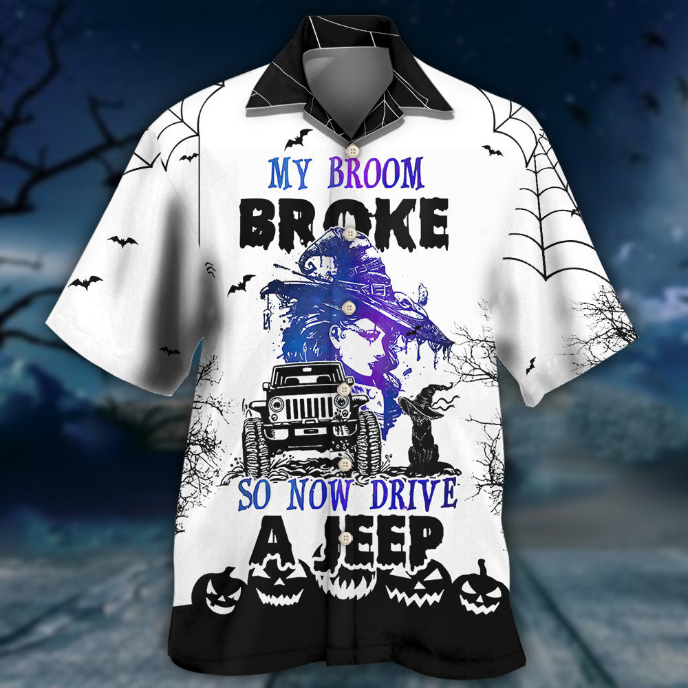 Halloween Witch Hawaiian Shirt Collar And Front View For Casual Outings