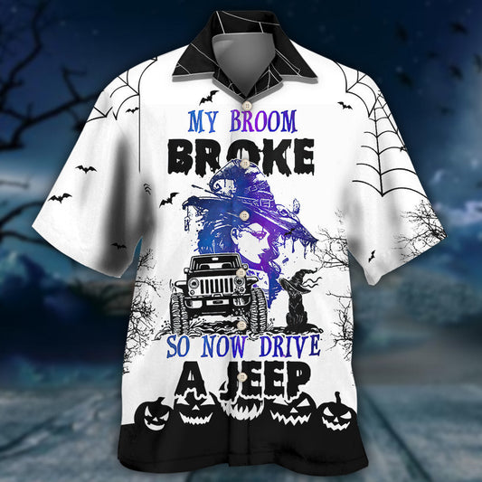 Halloween Witch Hawaiian Shirt Collar And Front View For Casual Outings