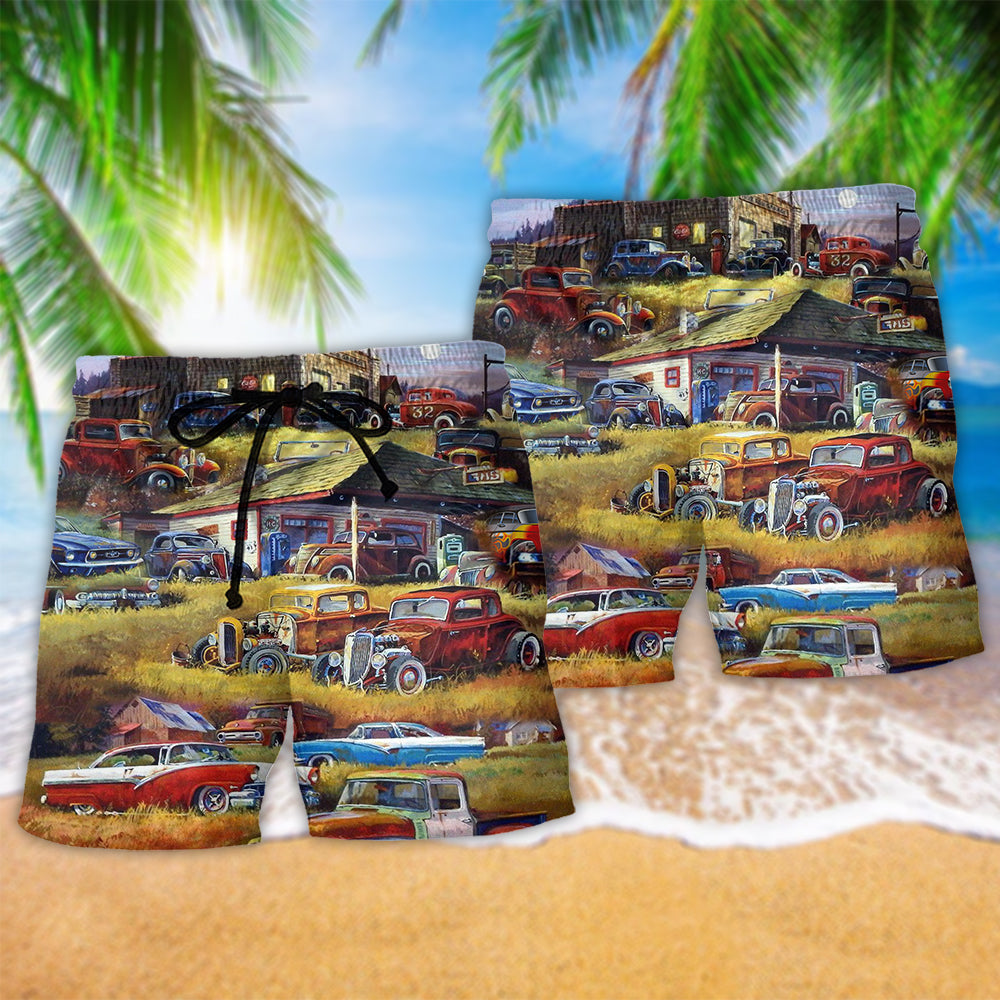 Classic Car Blessing Beach Shorts For Summer Vacation And Coastal Travel