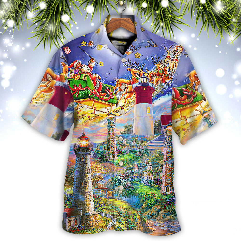 Lighthouse Christmas Santa Home Light Hawaiian Shirt For Resort Getaways And Comfortable Summer Activities