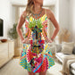 Hippie Peace Love Guitar V-Neck Sleeveless Cami Dress For Summer Vacations Festivals And Casual Everyday Wear