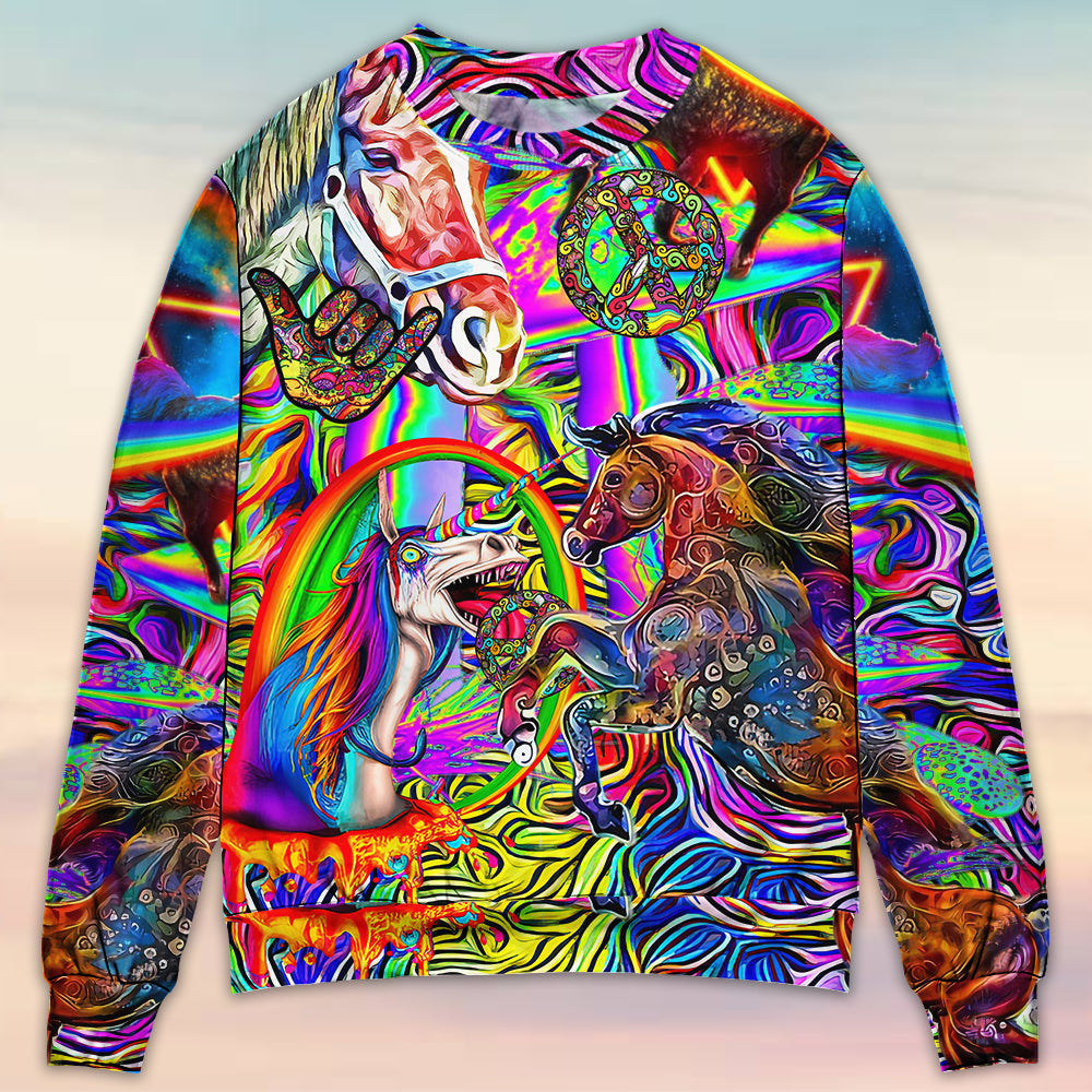 Hippie Horse Free Spirit Run Sweater For Psychedelic Art Fans Outdoor Events And Distinctive Gifts
