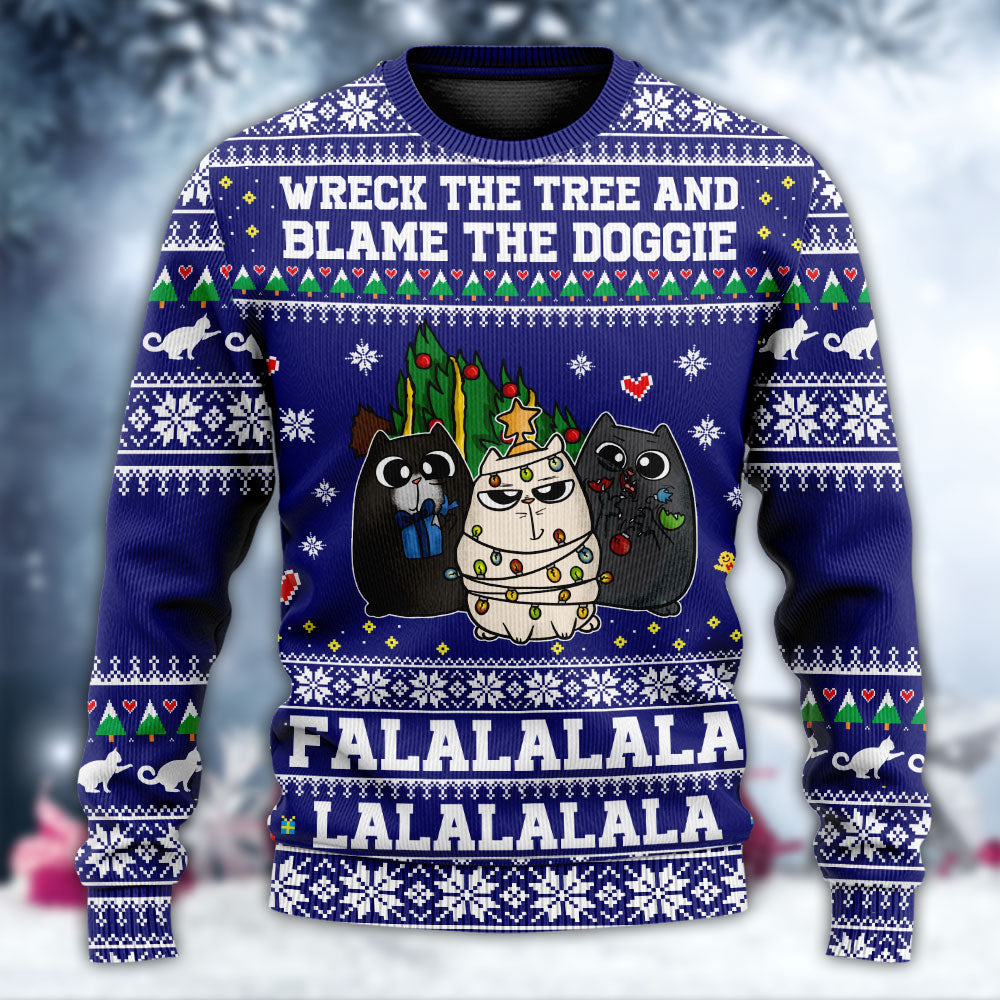 Cat Wrecks Tree Meowy Christmas Sweater For Holiday Parties Family Gatherings And Seasonal Gift Giving
