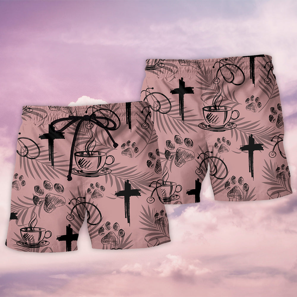 Coffee Jesus Dog Health Beach Shorts Print Detail For Beach Activities And Vacation Wear