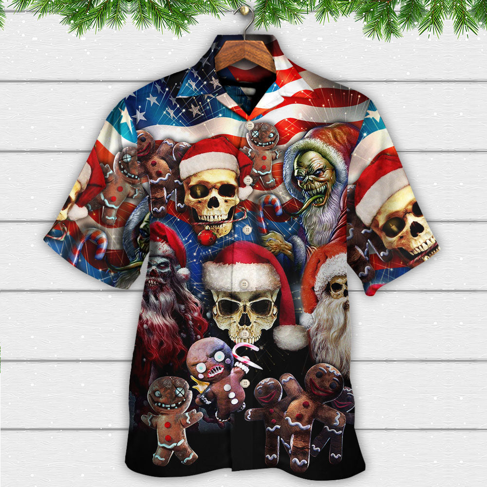 Skull Christmas US Flag Horror Skeleton Hawaiian Shirt For Poolside Relaxation And Sunny Getaways