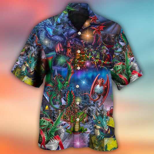 Festive Christmas Dragon Light Hawaiian Shirt Tropical Styling View For Weekend Trips