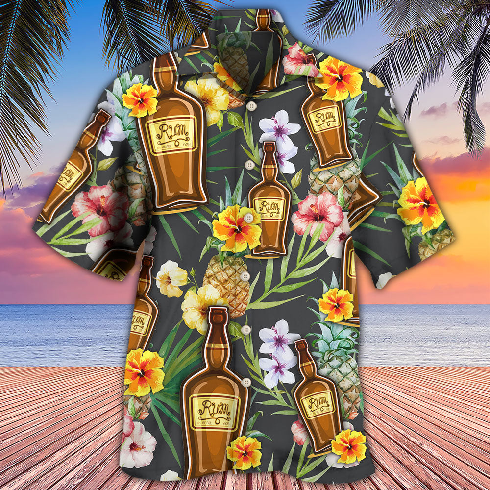 Tropical Wine Rum Drinking Hawaiian Shirt Pattern Detail For Vacation Travel And Daily Wear