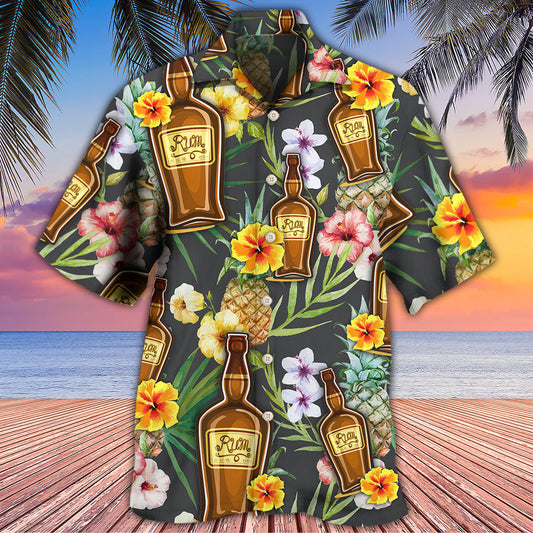 Tropical Wine Rum Drinking Hawaiian Shirt Pattern Detail For Vacation Travel And Daily Wear