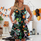 Halloween Zombie Tropical Pumpkin Scary V-Neck Sleeveless Cami Dress For Vacations And Casual Warm Weather Wear