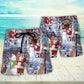 Santa And Snowman Happy Holiday Beach Shorts Print View For Coastal Escapes And Casual Outings