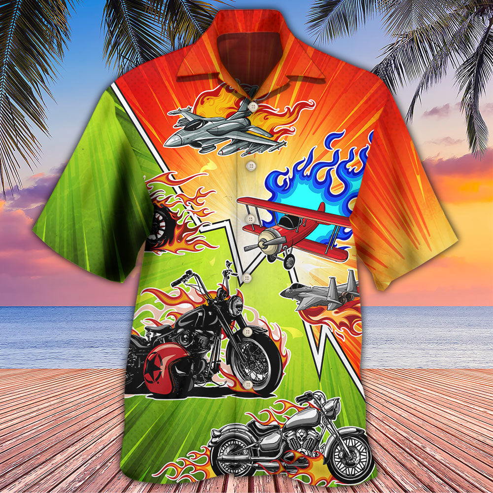 Motorcycle Motorcycles Airplanes Hawaiian Shirt Design View For Casual Summer Styling