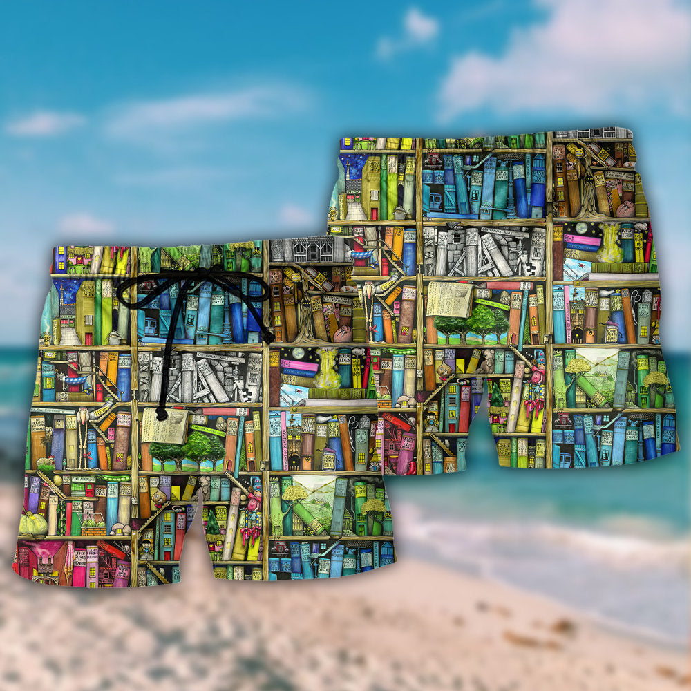 Fantastic World Inside A Book Beach Shorts Pattern Detail For Sunny Outdoor Activities