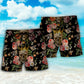Skull And Flowers Artistic Contrast Beach Shorts For Resort Travel And Thoughtful Summer Gifting
