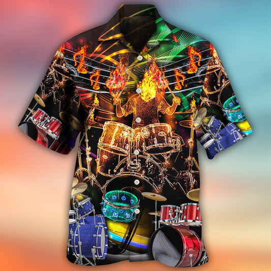 Colorful Drum Music Hawaiian Shirt Pattern View For Relaxed Warm Weather Outfits