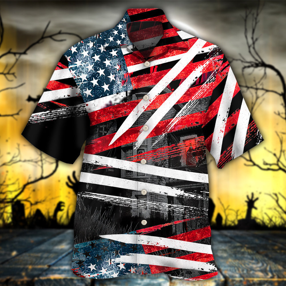 Halloween American Horror Theme Hawaiian Shirt Design View For Casual Summer Styling