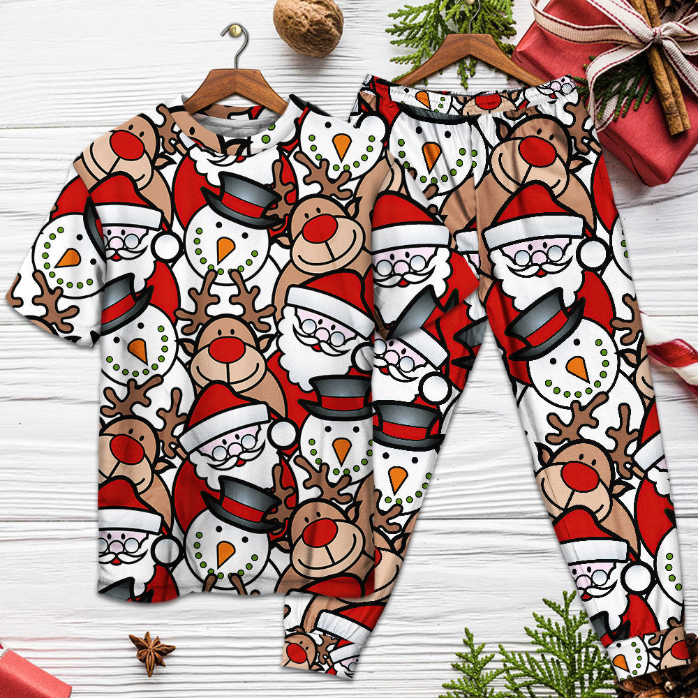 Cute Santa And Holiday Reindeer Short Sleeve Pajamas Set For Christmas Sleepwear And Family Lounging