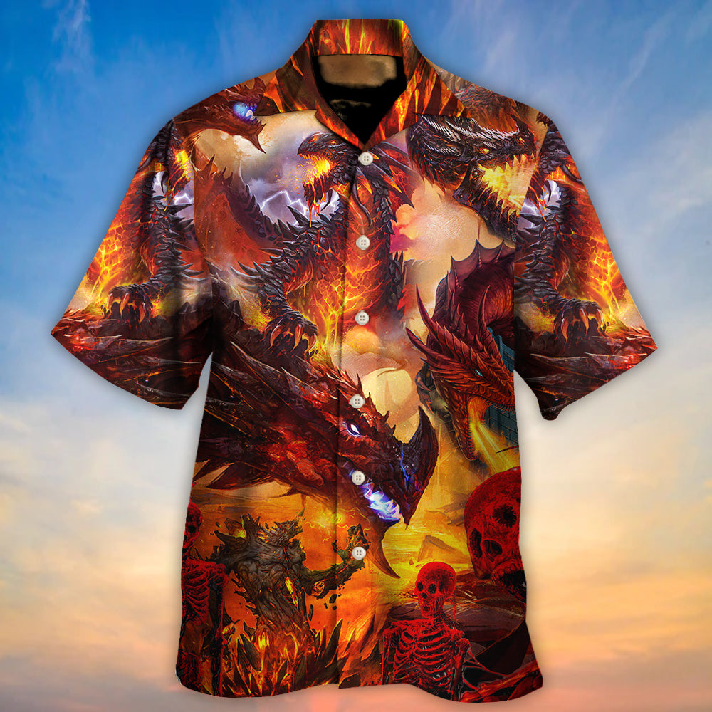 Red Dragon Skull Fire Hawaiian Shirt For Beach Parties And Weekend Getaways