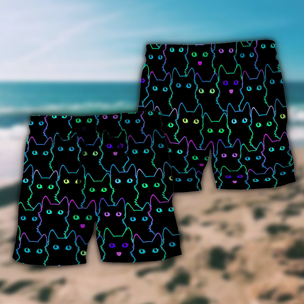 Cute Little Cat Minimal Beach Shorts Pattern Detail For Casual Outings And Memorable Gift Ideas