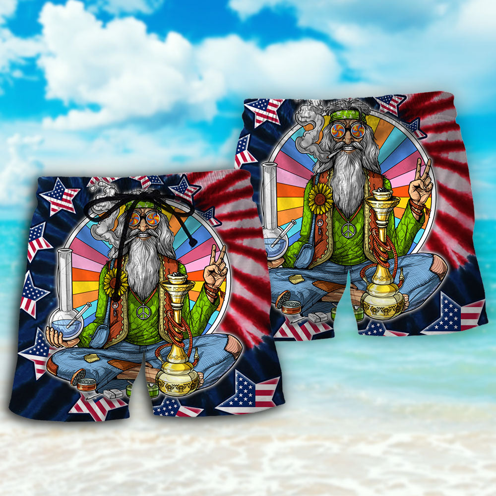 Hippie Independence Day Beach Shorts Pattern Detail For Resort Wear And Weekend Casual Style