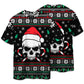Skull In Santa Hat With Holiday Candy Short Sleeve Pajamas Set For Holiday Travel And Comfortable Home Wear