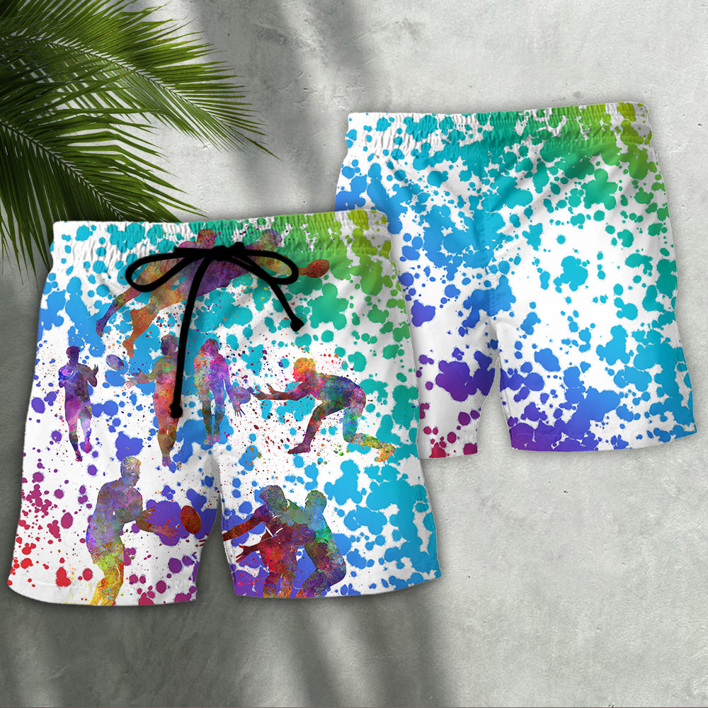 Colorful Rugby Beach Shorts Pattern Detail For Coastal Travel And Everyday Comfort