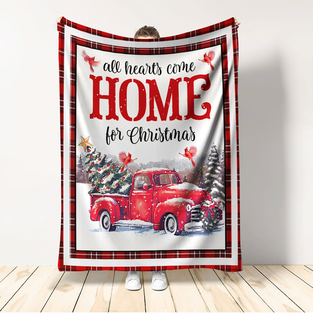 Cardinal Red Truck Christmas Flannel Blanket For Cozy Bedroom Sofa Decor