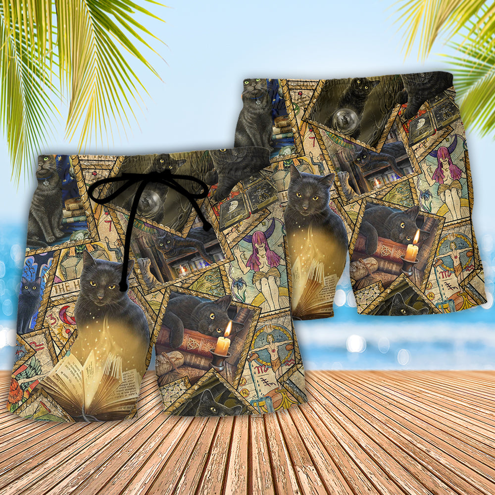 Books And Cats Magic Reading Love Beach Shorts For Summer Vacation And Coastal Travel