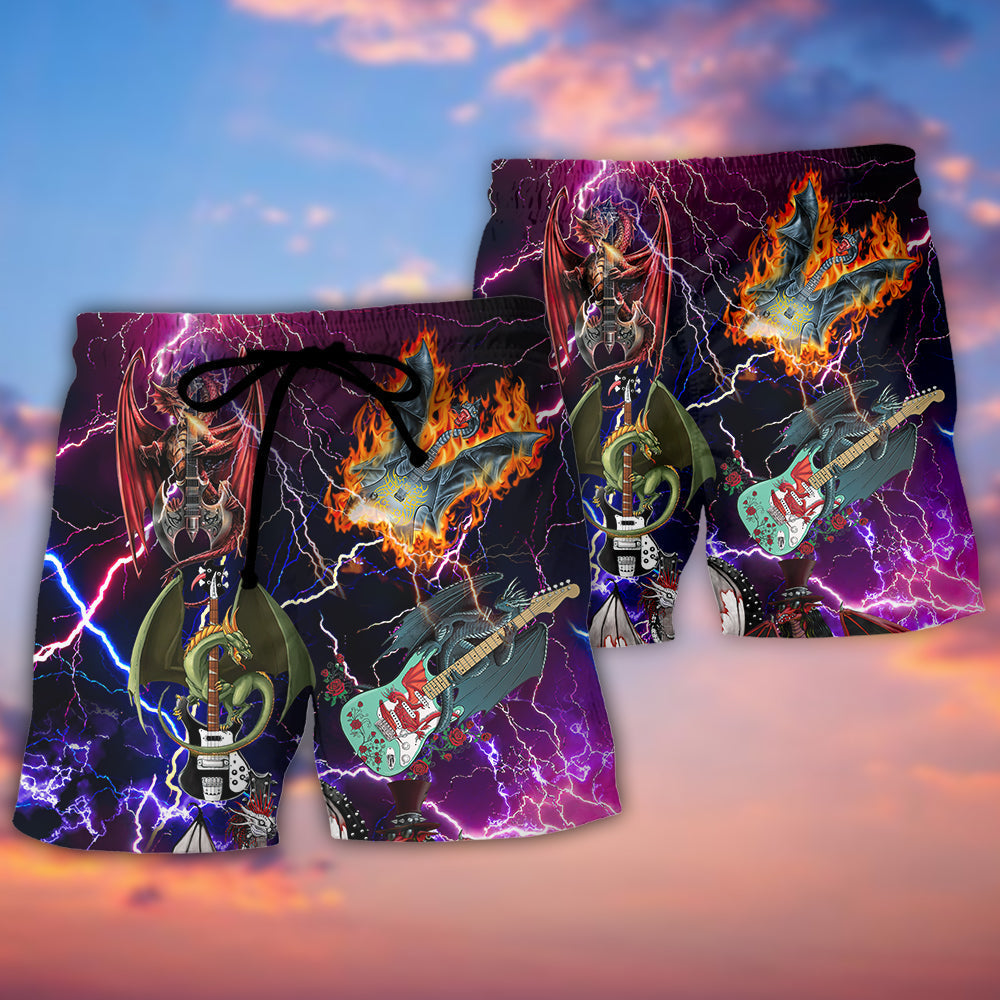 Dragon Guitar Fantasy Music Beach Shorts Design View For Summer Events And Coastal Getaways